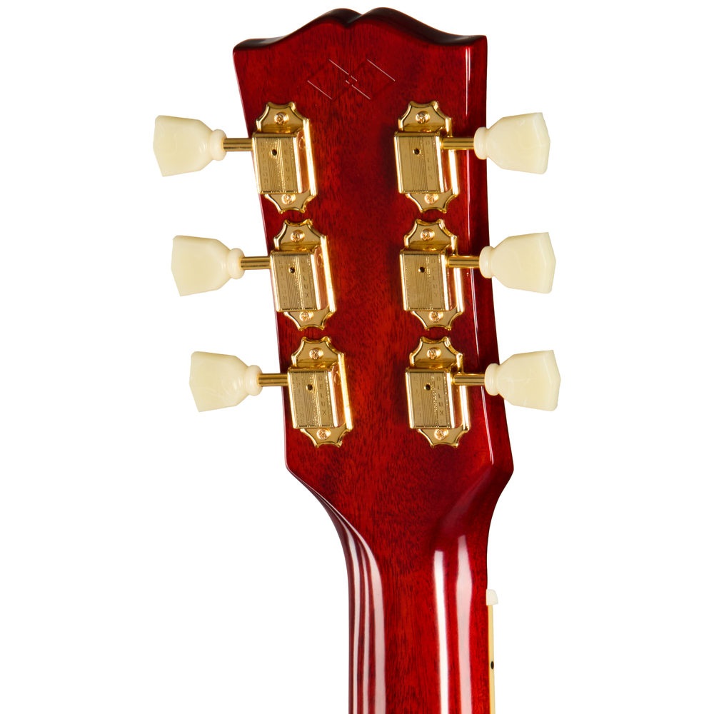 Epiphone 1960 Hummingbird acoustic guitar in Heritage Cherry Sunburst with floral pickguard and vintage-style tuning pegs.