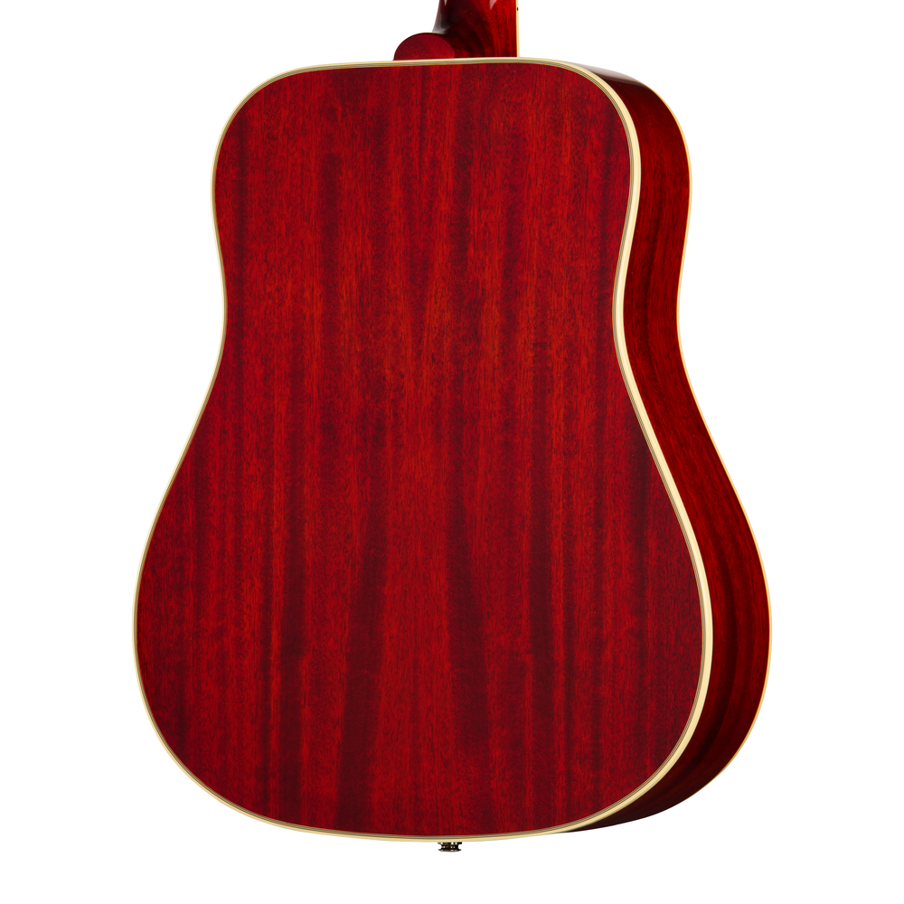 Epiphone 1960 Hummingbird acoustic guitar in heritage cherry sunburst finish, showcasing its vintage-style body and intricate pickguard design.