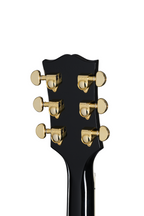 Ebony Epiphone Inspired By Gibson Les Paul Custom electric guitar with gold hardware and dual humbucker pickups.