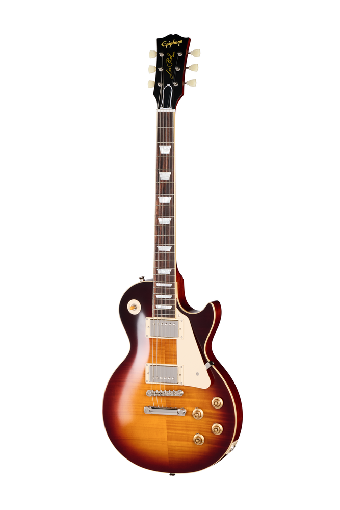 Epiphone 1959 Les Paul Standard electric guitar in washed bourbon burst finish, showcasing its classic body and vintage-style hardware.