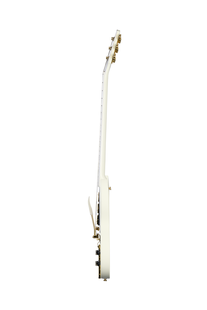 Electric guitar Epiphone Inspired by Gibson 63 Les Paul SG Custom Maestro in white with chrome hardware and dual humbucker pickups.