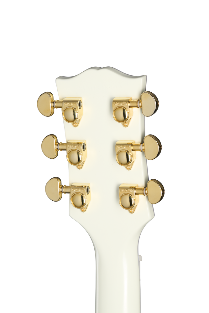 Electric guitar Epiphone Inspired by Gibson 63 Les Paul SG Custom Maestro in white with dual humbucker pickups and chrome hardware