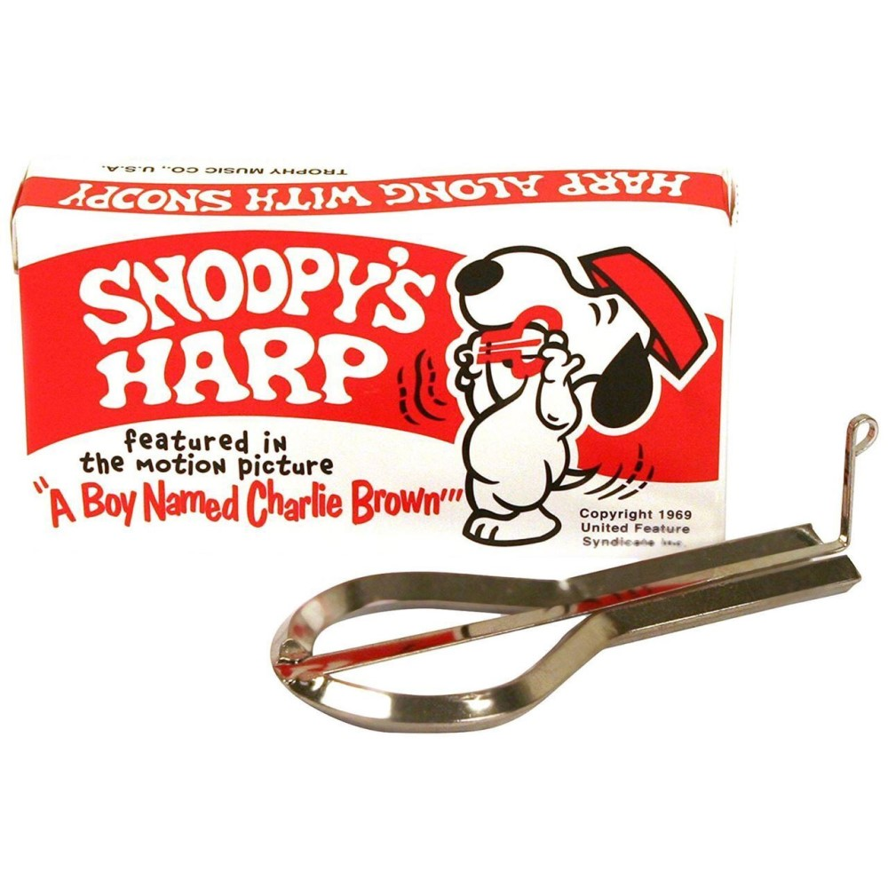 Snoopy's Jaw Harp by AMS, a novelty gift item featuring a Snoopy character design on a metal jaw harp instrument.