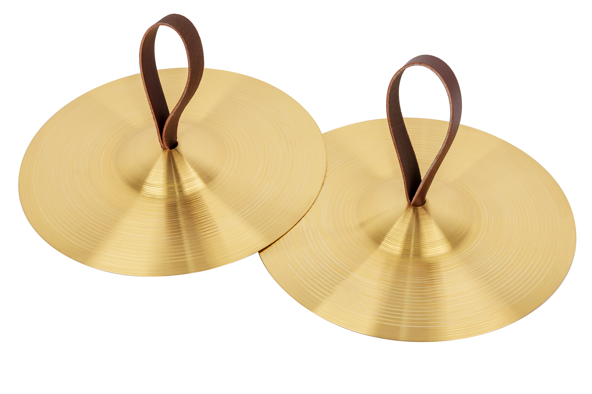AMS ED459 hand cymbals for percussion, featuring a shiny metal surface and adjustable straps for hand performance.