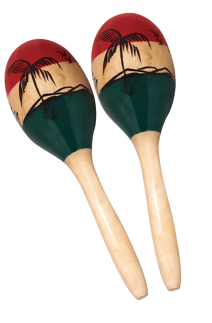 Mano Percussion 10inch Wooden Maracas - Tropical Theme
