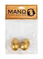 Mano Percussion EDP05G gold egg shaker, a hand percussion accessory, shown in its packaging with a shiny gold finish.
