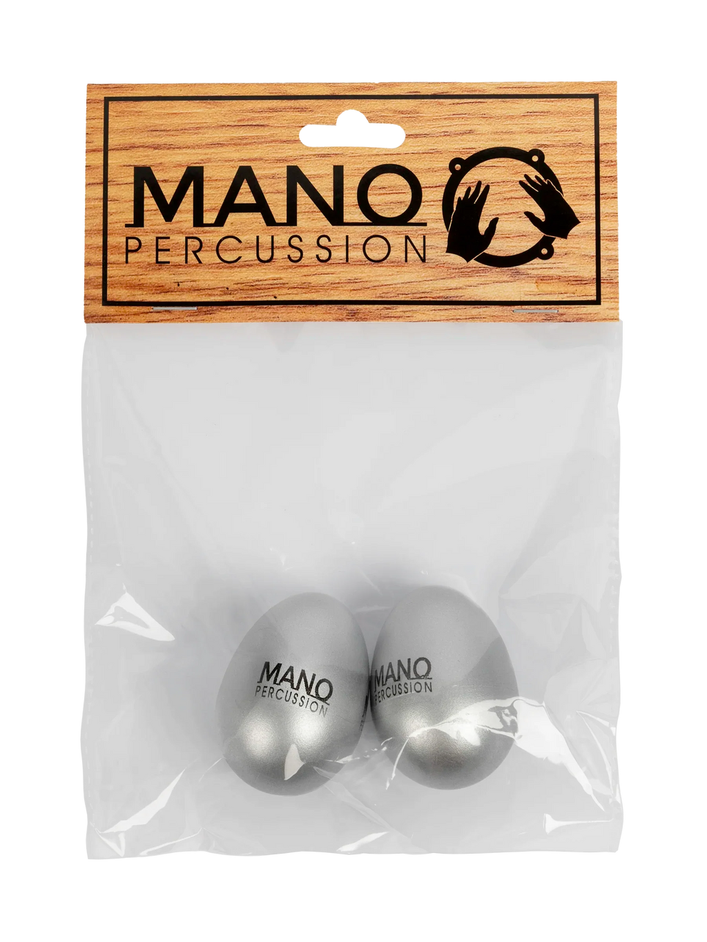 Silver Mano Percussion EDP05SL egg shaker, a hand percussion accessory, shown in a close-up image highlighting its smooth metallic surface.