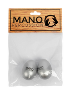 Silver Mano Percussion EDP05SL egg shaker, a hand percussion accessory, shown in a close-up image highlighting its smooth metallic surface.