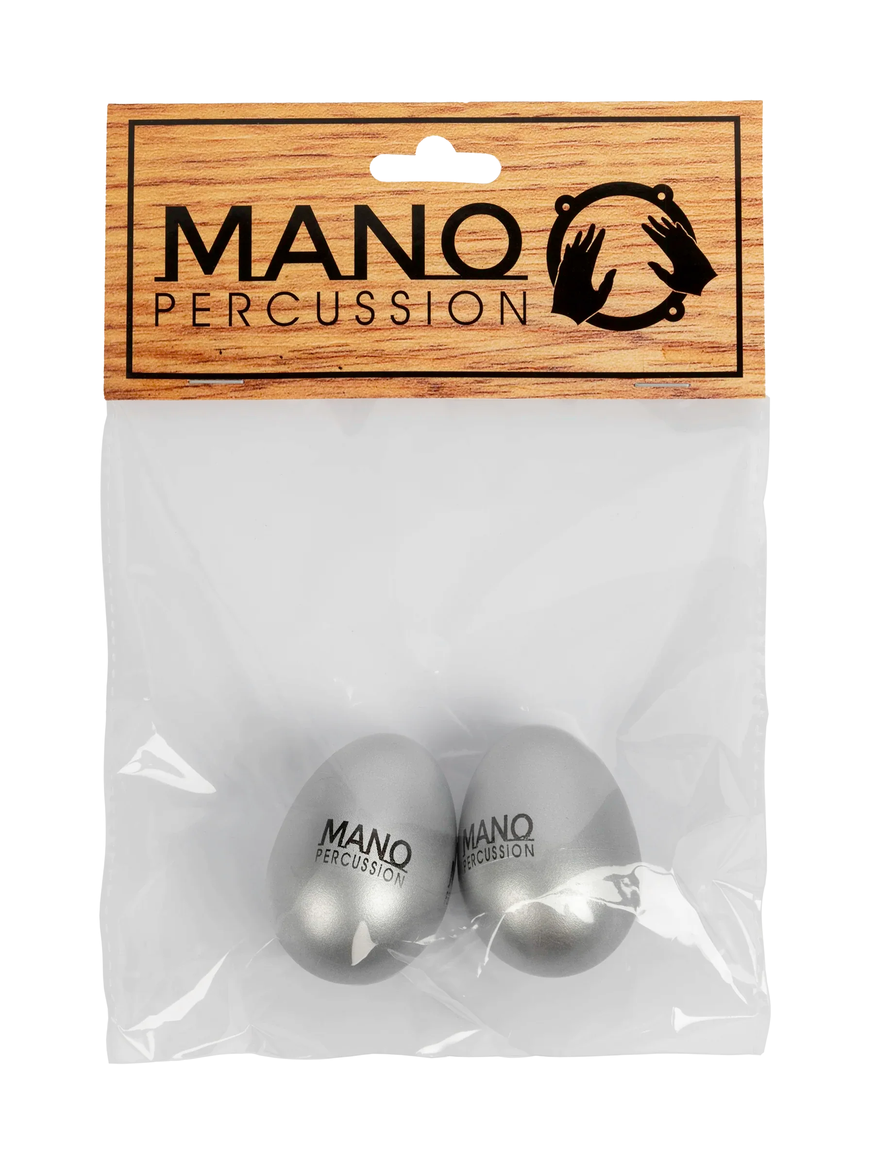 Silver Mano Percussion EDP05SL egg shaker, a hand percussion accessory, shown in a close-up image highlighting its smooth metallic surface.
