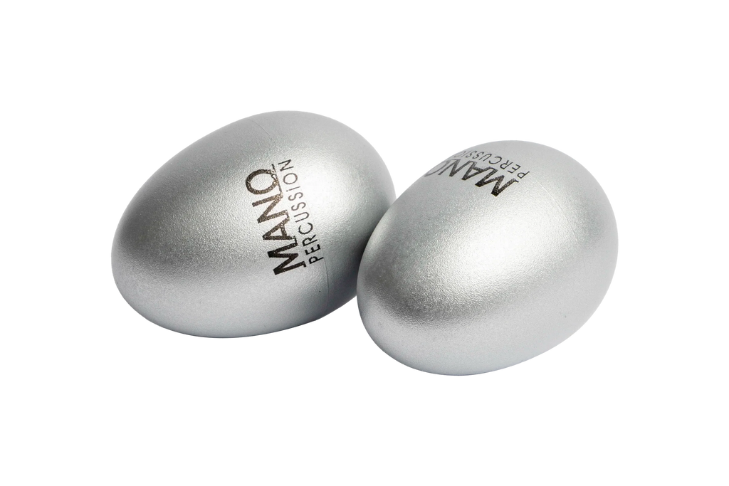 Silver Mano Percussion EDP05SL egg shaker, a small hand percussion instrument with a smooth, shiny surface.
