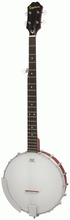 Epiphone MB100 5-string open back banjo with vintage satin brown finish, featuring a classic folk and bluegrass instrument design.