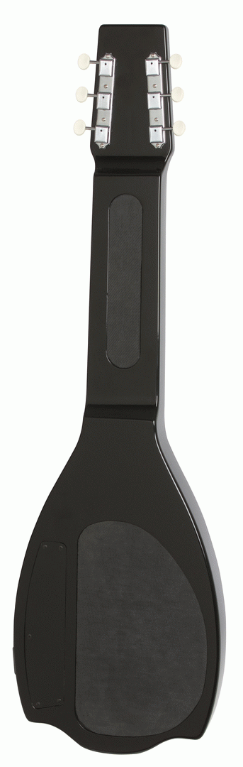 Black Epiphone Electar Inspired 1939 Century lap steel guitar with padded gig bag, ideal for folk and bluegrass music.