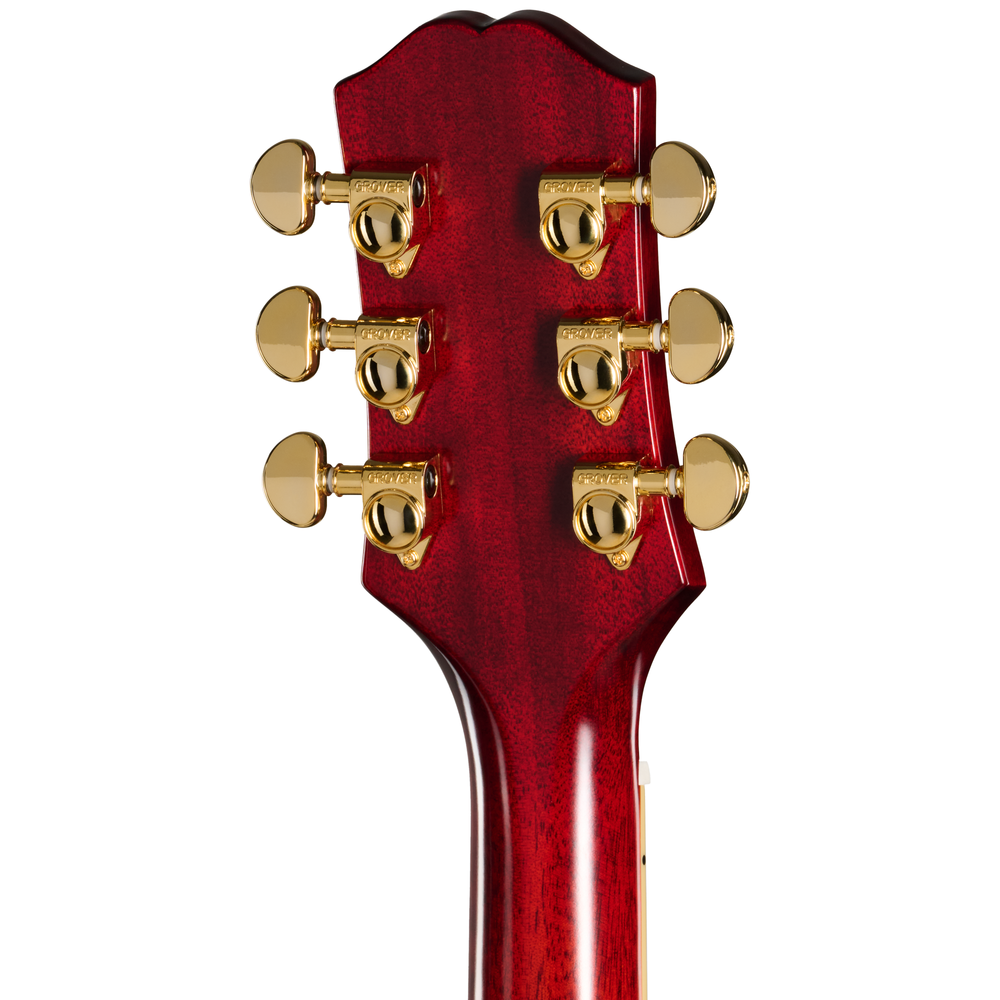Epiphone Hummingbird Standard EC acoustic guitar in cherry sunburst finish, showcasing its carved top and decorative pickguard.