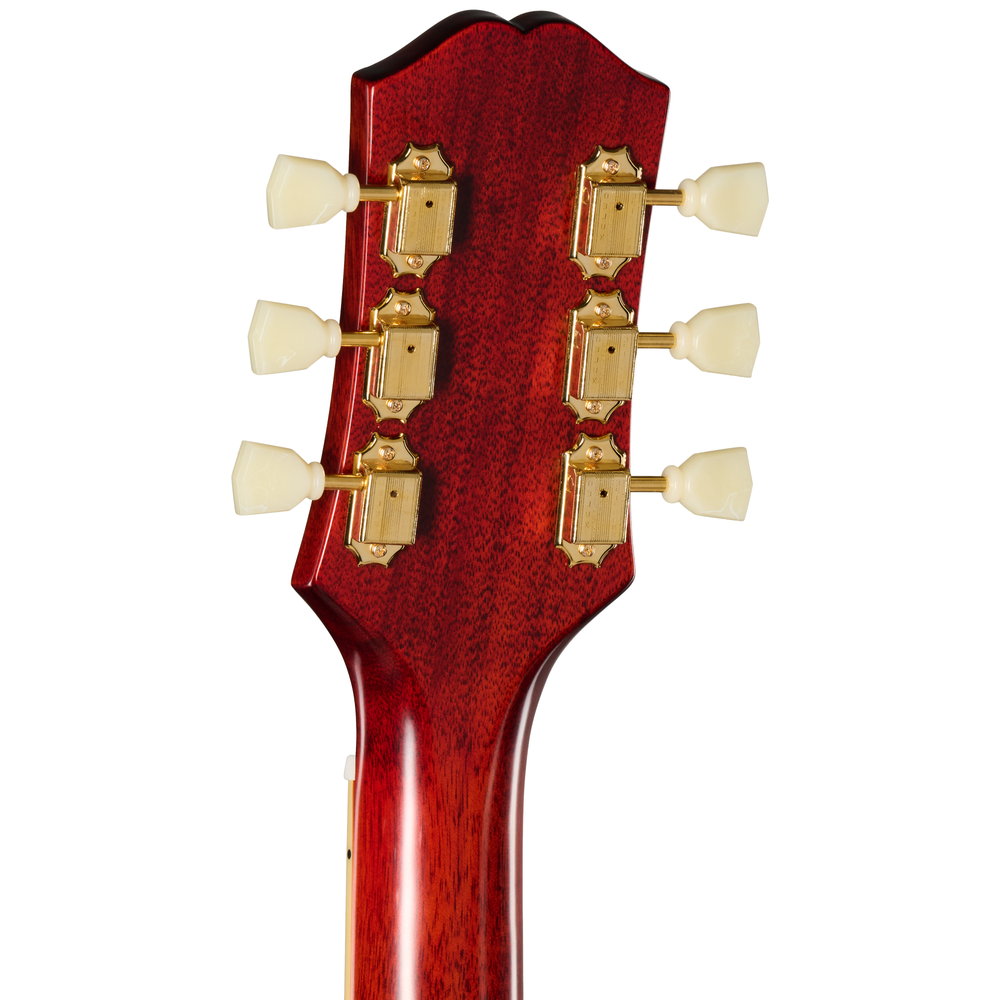 Epiphone Hummingbird Standard acoustic guitar in cherry sunburst finish, left-handed model with detailed body and soundhole design.