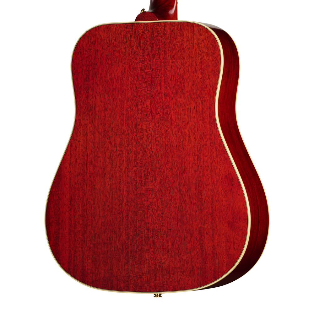 Epiphone Hummingbird Standard acoustic guitar in cherry sunburst finish, showcasing its body, pickguard, and classic design.