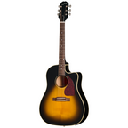 Epiphone J45 Standard EC acoustic guitar in vintage sunburst finish, showcasing its body, neck, and detailed wood grain.