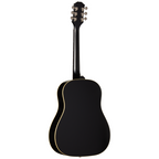 Left-handed Epiphone J45 Standard acoustic guitar in vintage sunburst finish, showcasing the body and detailed wood grain.
