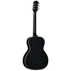 Left-handed Epiphone L00 Standard acoustic guitar in vintage sunburst finish, showcasing its classic design and wood grain.