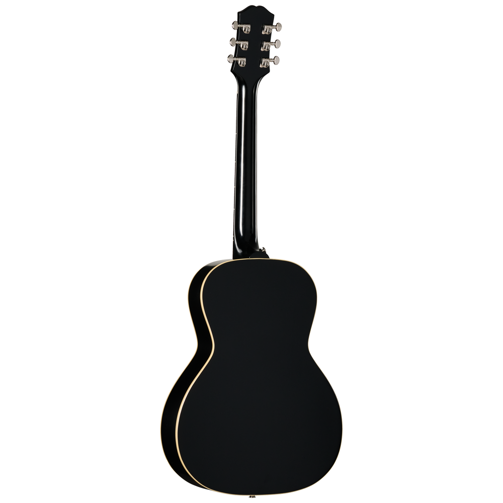 Left-handed Epiphone L00 Standard acoustic guitar in vintage sunburst finish, showcasing its classic design and wood grain.