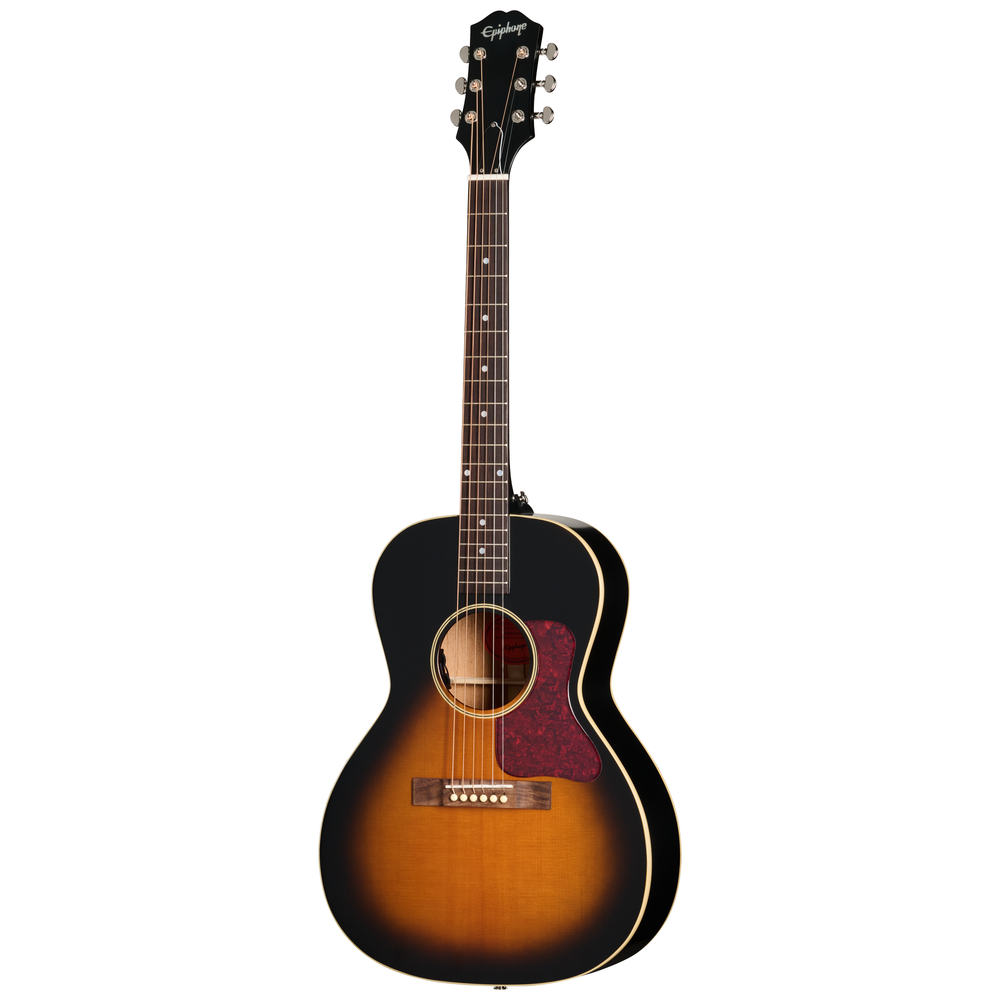 Epiphone L00 Standard acoustic guitar in vintage sunburst finish, showcasing its wooden body and classic design.