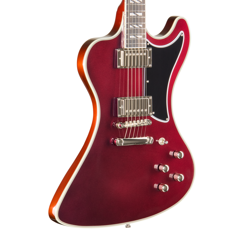 Epiphone Futura RD Custom electric guitar in Midnight Ember Shift finish, showcasing sleek body, pickups, and modern design.