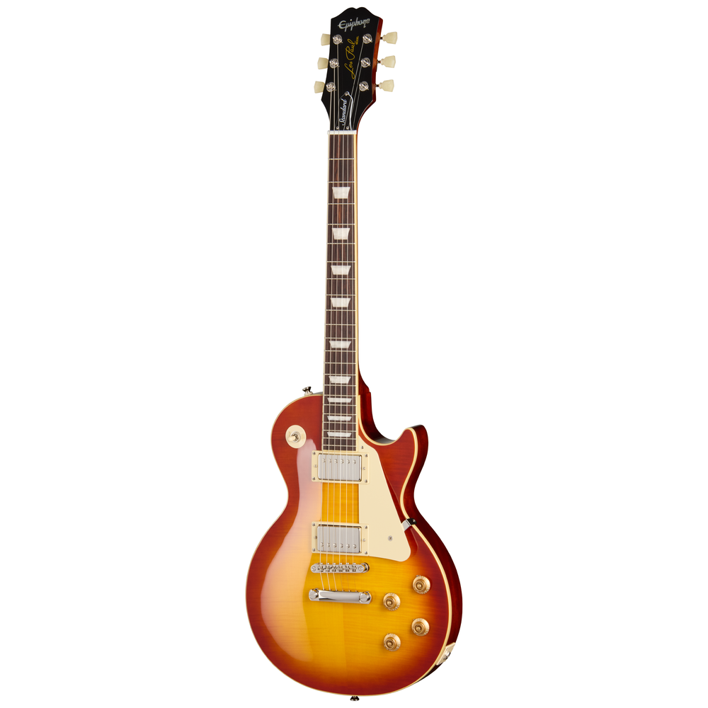 Epiphone Les Paul Standard 50s electric guitar in washed cherry sunburst finish, showcasing its classic body and maple neck design.