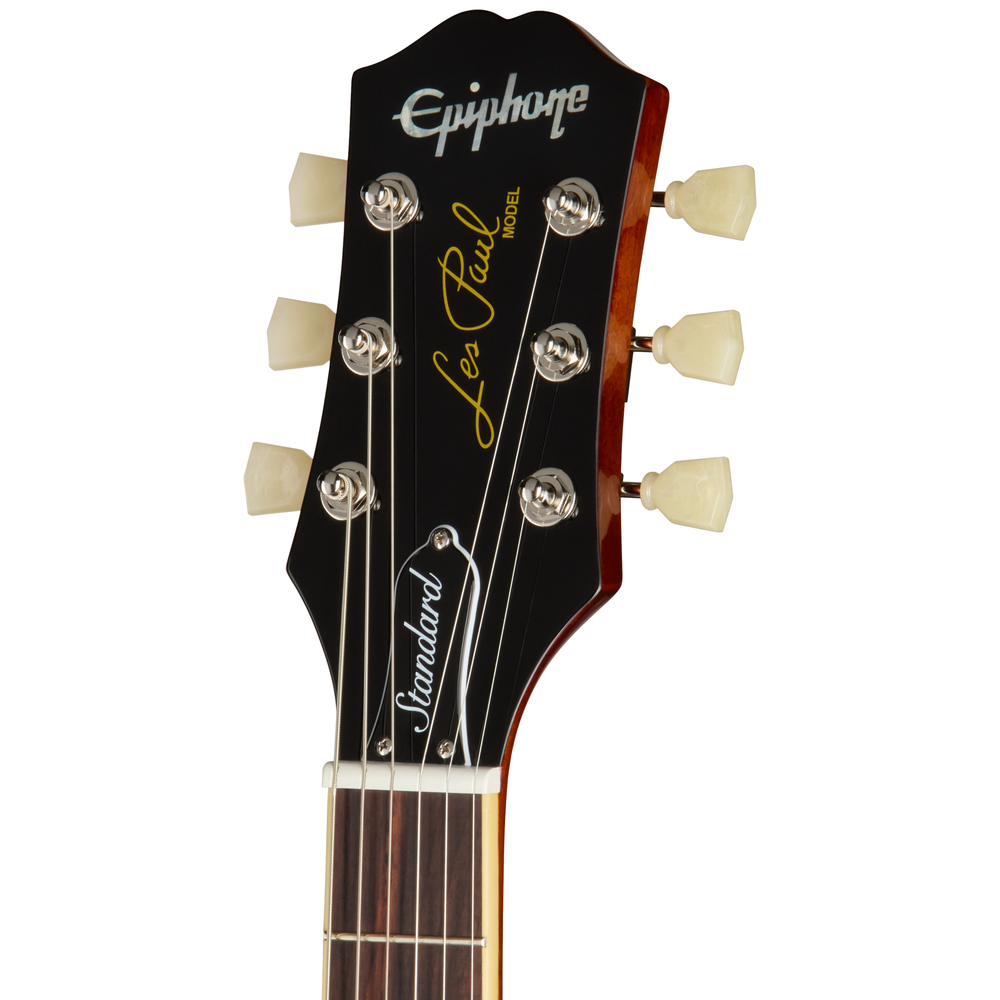 Epiphone Les Paul Standard 50s electric guitar in washed cherry sunburst with chrome hardware and sunburst finish.