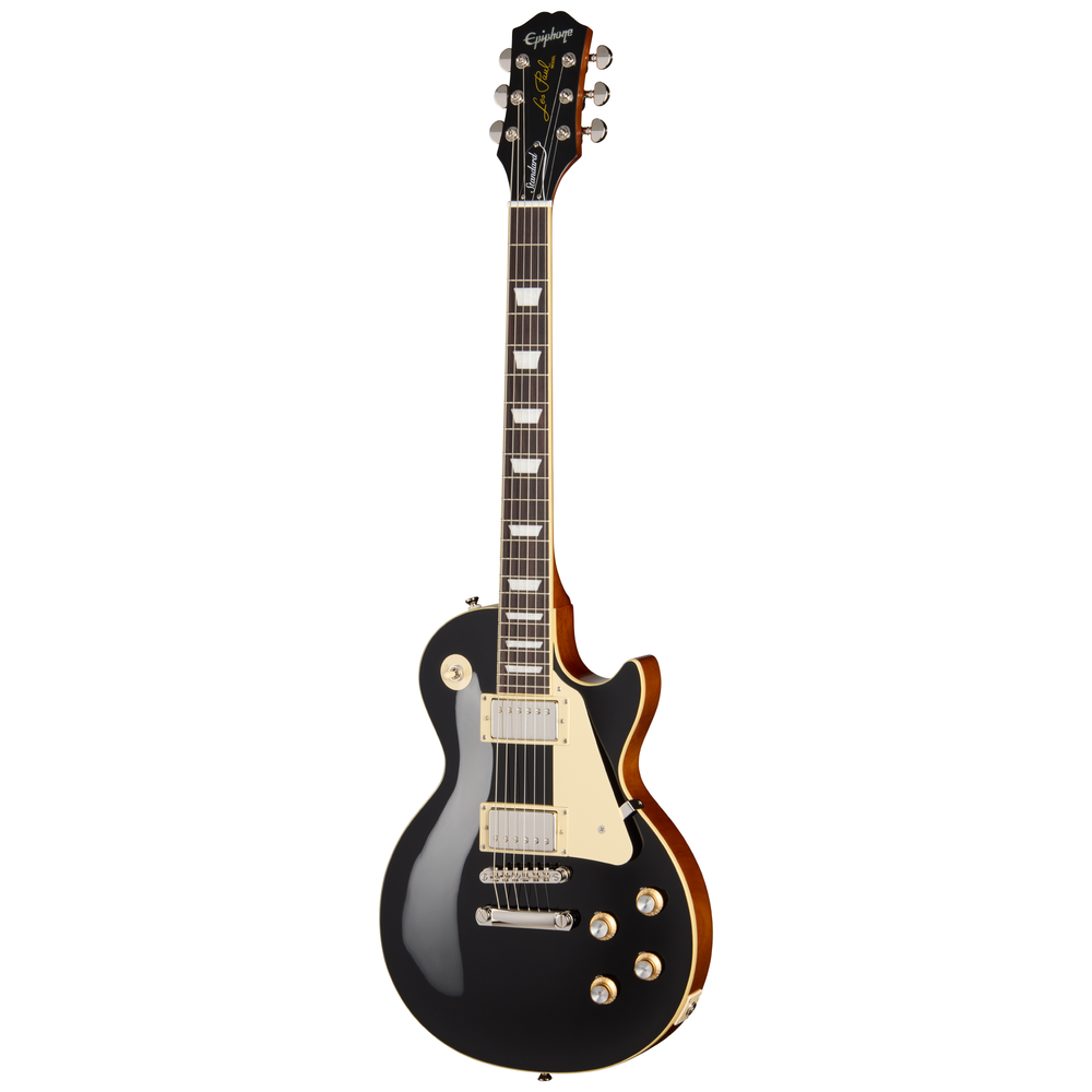 Epiphone Les Paul Standard 60s electric guitar in ebony finish, showcasing the solid body, dual humbucker pickups, and classic design.