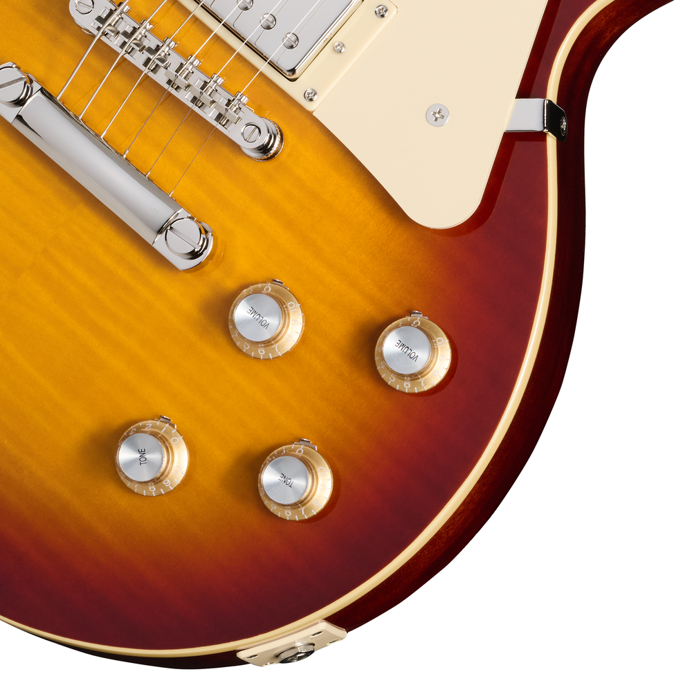 Epiphone Les Paul Standard 60s electric guitar in Iced Tea Burst finish, showcasing its body, neck, and hardware details.