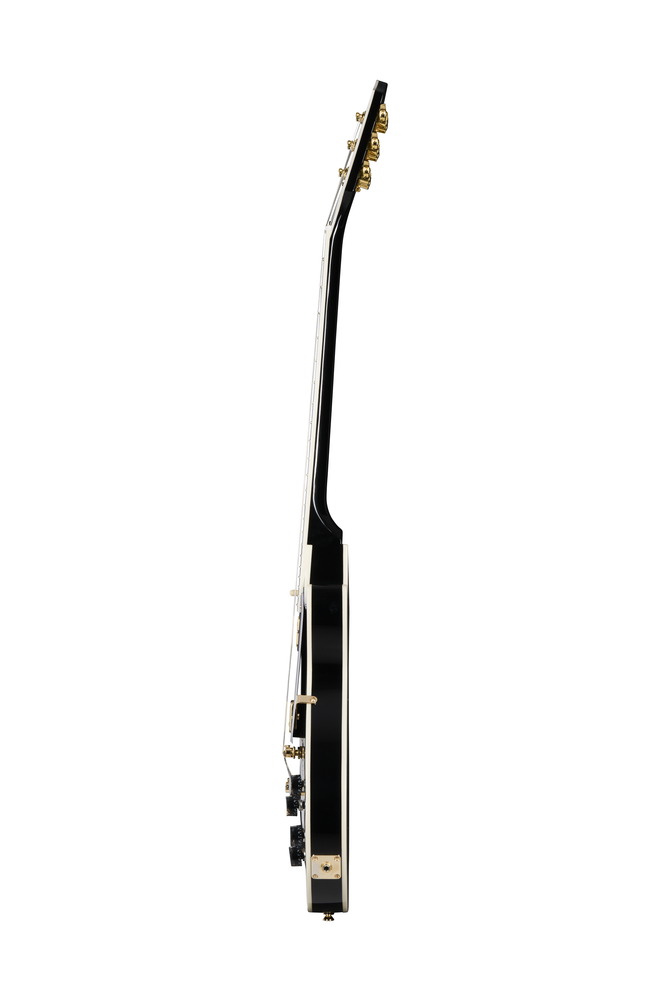 Electric guitar Epiphone Les Paul Custom in Ebony with premium gig bag, featuring a solid body and gold hardware.
