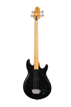 Black Epiphone Grabber bass guitar with chrome hardware and premium gig bag, showcasing its stylish ebony finish.