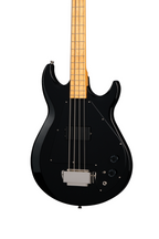 Epiphone Grabber Bass guitar in ebony finish with a padded premium gig bag, featuring four strings and vintage-style pickups.