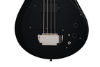Epiphone Grabber Bass guitar in ebony finish with chrome hardware, shown in a premium gig bag, ideal for bass players.