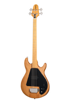 Epiphone Grabber Bass guitar in natural finish with premium gig bag, showing the bass body, neck, and hardware details.