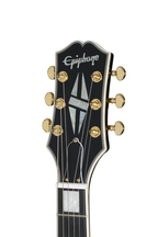 Electric guitar Epiphone SG Custom Ebony with gold hardware and humbucker pickups, shown with a premium guitar bag.
