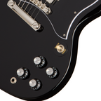 Epiphone SG Standard electric guitar in ebony finish, featuring a sleek body, double-cutaway design, and chrome hardware.