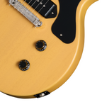Epiphone Les Paul Junior electric guitar in TV Yellow with single-cutaway body and vintage-style hardware.