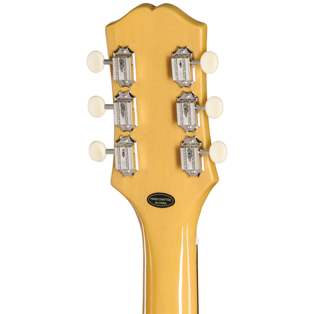 Epiphone Les Paul Junior electric guitar in TV Yellow, showcasing its solid body, single cutaway, and vintage style design.