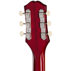 Epiphone Les Paul Special Double Cut electric guitar in cherry red with chrome hardware and dual humbucker pickups.