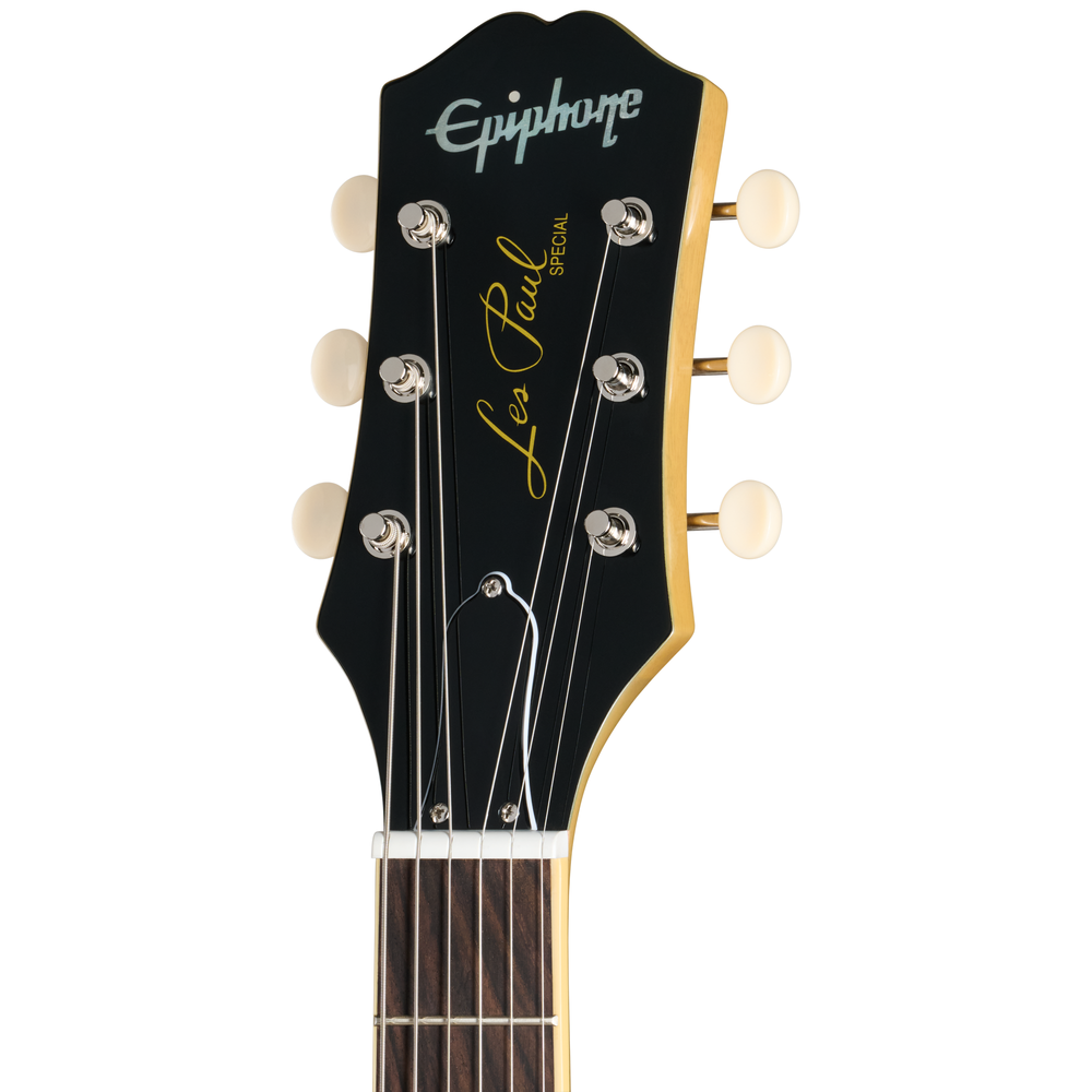 Epiphone Les Paul Special Double Cut electric guitar in TV Yellow with dual humbucker pickups and maple neck.