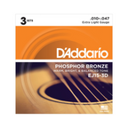D'Addario EJ15 Acoustic Guitar Strings 10-47 PB Extra Light 3-Pack