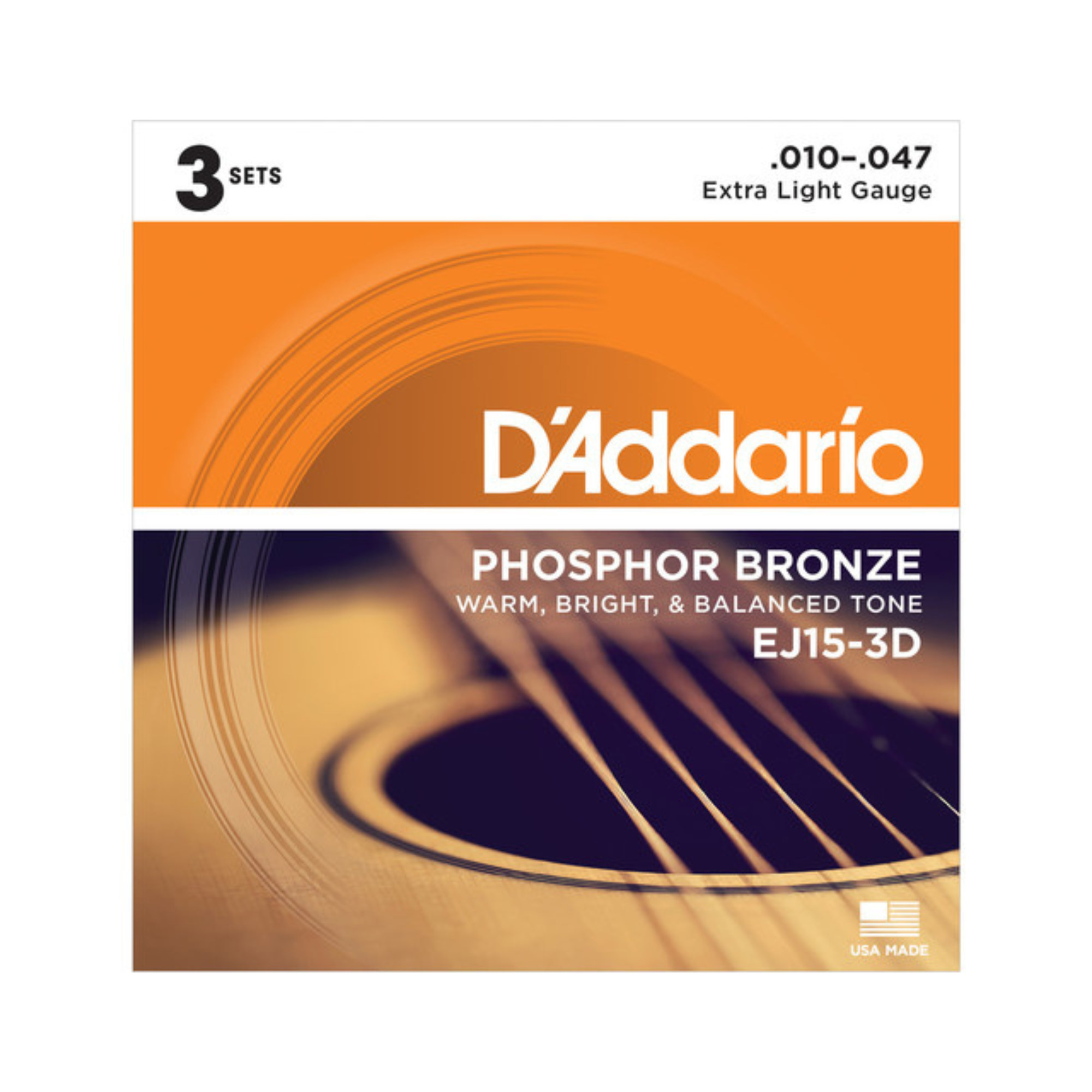 D'Addario EJ15 Acoustic Guitar Strings 10-47 PB Extra Light 3-Pack