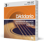 D'Addario EJ15 Acoustic Guitar Strings 10-47 PB Extra Light 3-Pack