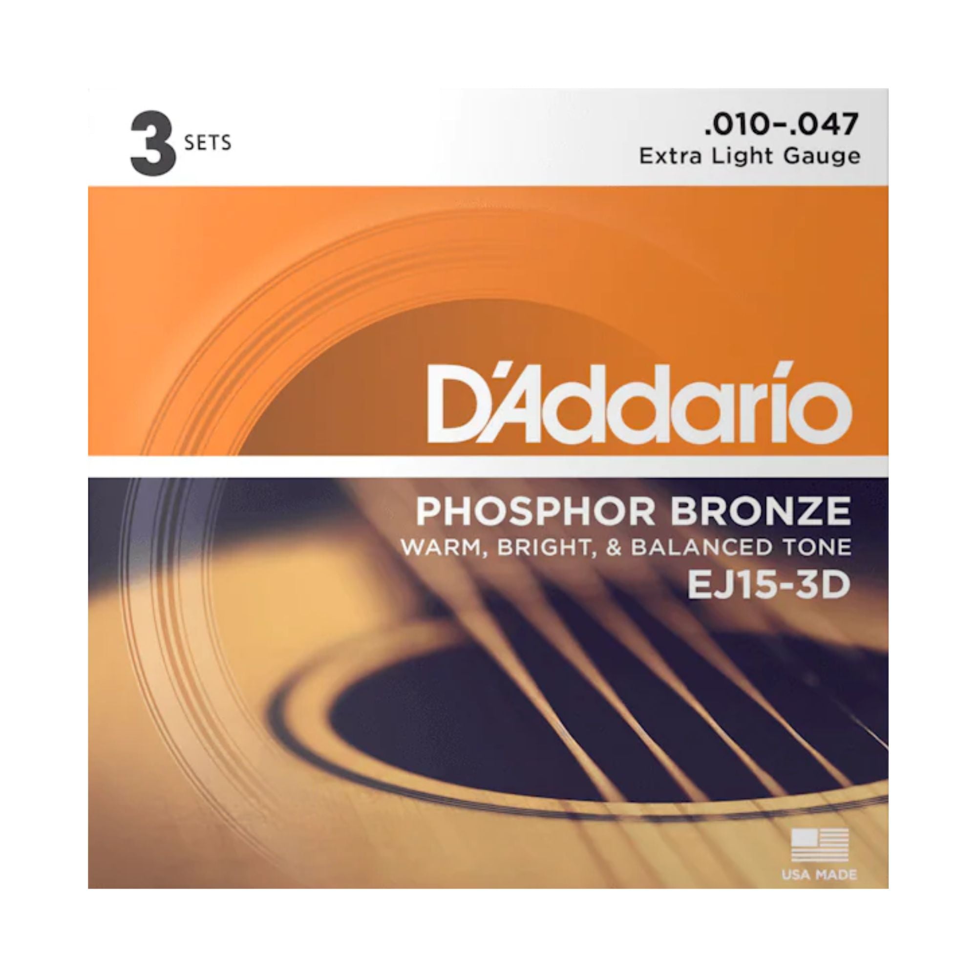 D'addario EJ15 3-D set Acoustic Guitar Strings 10-47 Phosphor Br