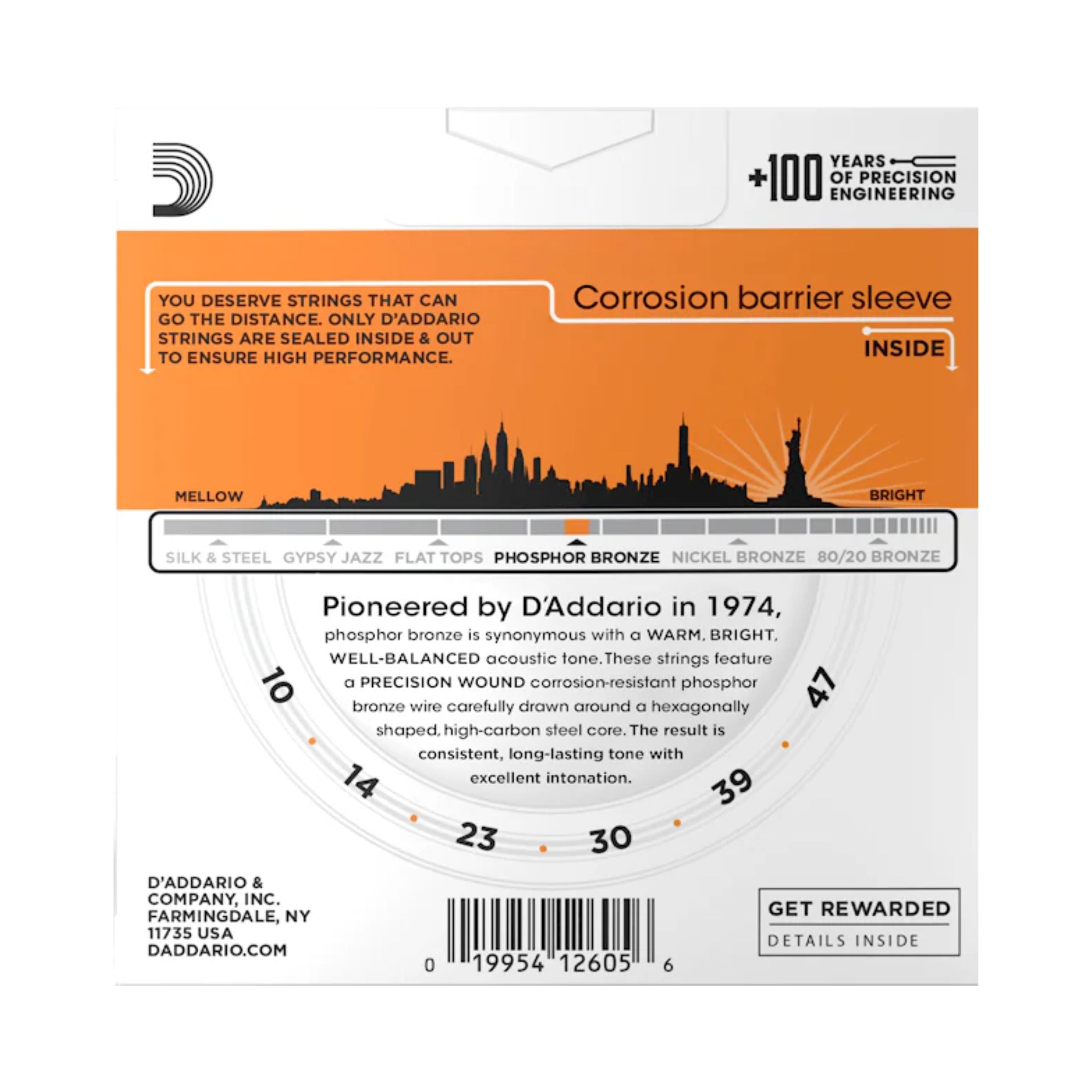 D'addario EJ15 3-D set Acoustic Guitar Strings 10-47 Phosphor Br