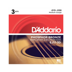 D'Addario EJ17 13-56 acoustic guitar strings 3-pack, showing three sets of high-quality acoustic strings for guitars.
