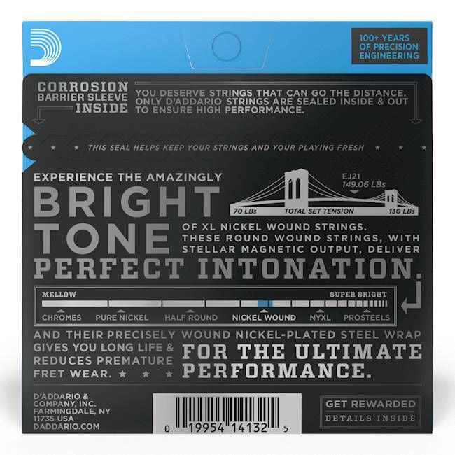 D'Addario EJ21 Jazz Light electric guitar strings set with 12-52 gauge, featuring nickel-plated steel for smooth tone and playability.