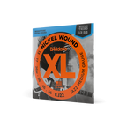 D'Addario EJ22 13-56 Jazz Medium electric guitar strings in XL Nickel, arranged on a guitar neck for jazz playing style.