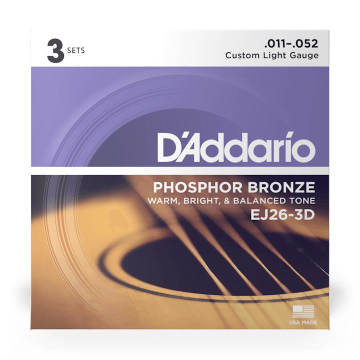 D'addario EJ26 11-52 Acoustic Guitar Strings 3-Pack