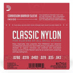 D'Addario EJ27N-3D nylon classical guitar strings in a 3-pack, normal tension, shown in the image.
